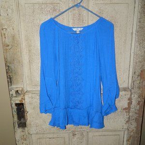 Counterparts Blue Boho Style Blouse Size Large (Q-23)